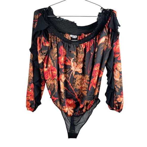 Free People Black And Orange Floral Bodysuit - Picture 2 of 12